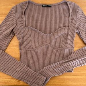 Zara - Longsleeve Mauve Crop Top w/ Bustier detailing